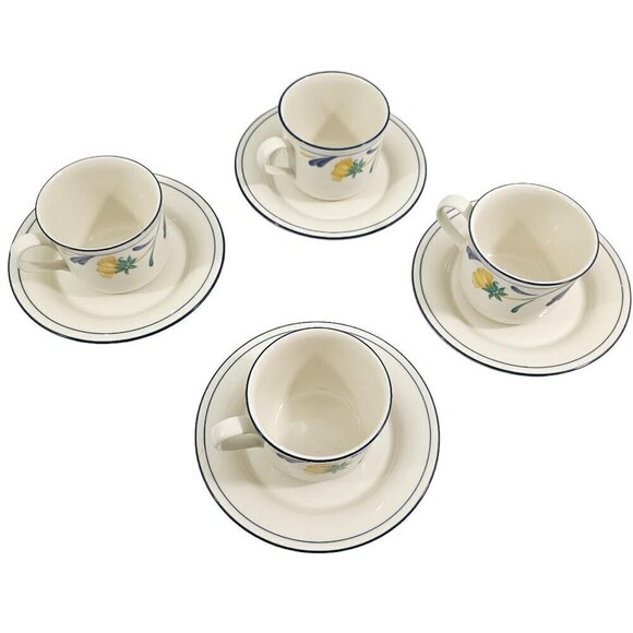 Lenox Chinastone Buttercups on Blue Service for 4 Cup  and Saucer Tea Coffee Set - Picture 3 of 16